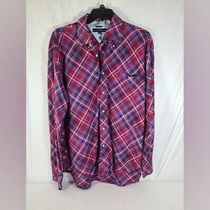 TOMMY HILFIGER Men's Red and Blue Plaid Long Sleeve Button-Down Shirt Size XL